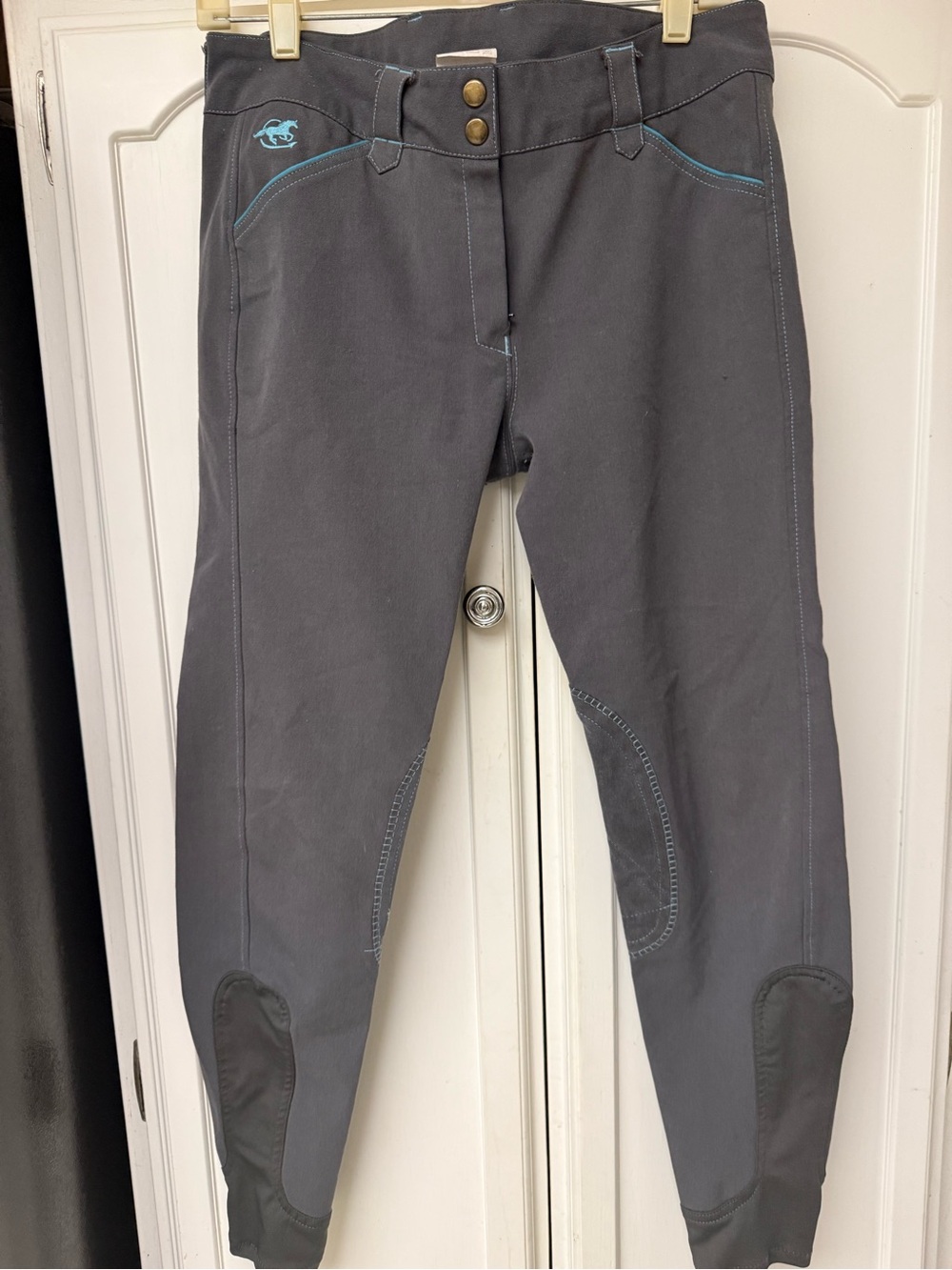 Piper Gray Equestrian Breeches with Teal Stitching